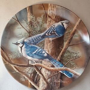 Kowles THE BLUE JAY 1985 DECO PLATE. Bradford Exchange Cert Authen.